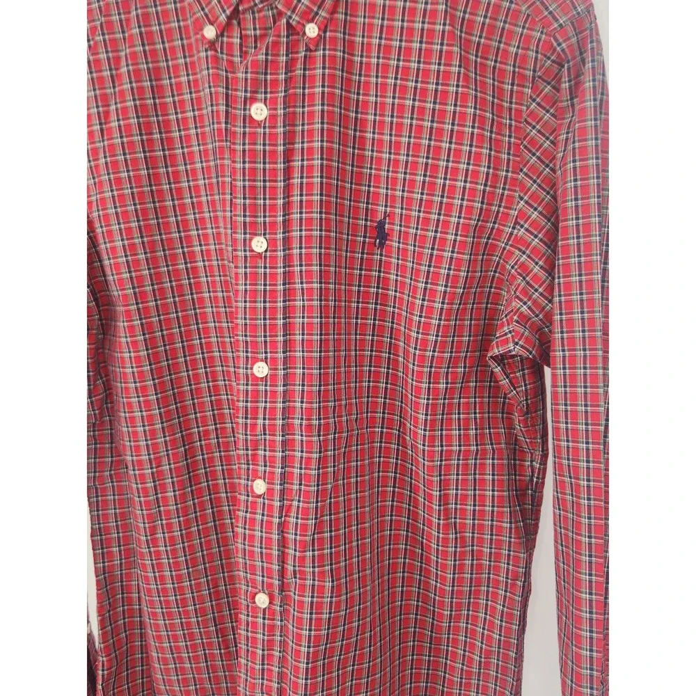 Ralph Lauren Mens Red Plaid Button Down Shirt Custom Fit Small Long Sleeve